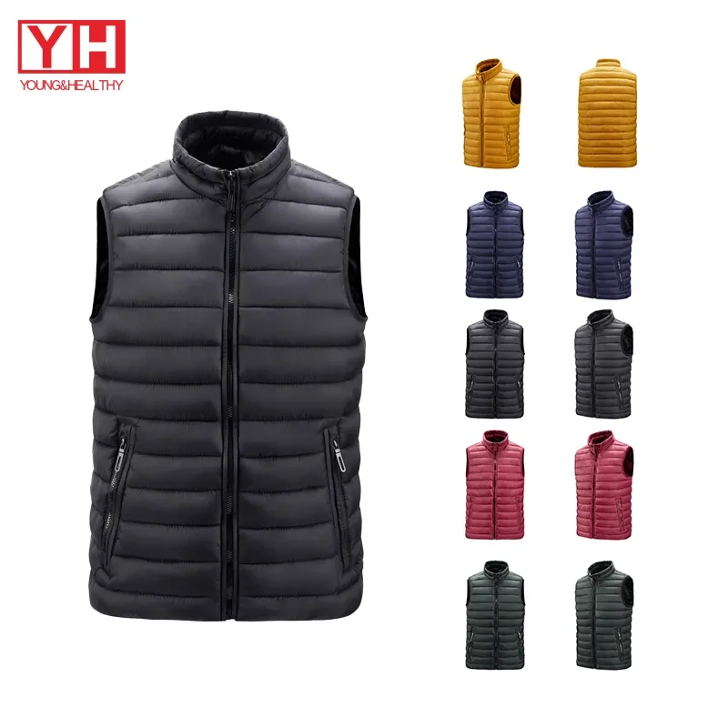 Chaleco acolchado cálido para otoño e invierno, chaleco para hombre de alta calidad, chaqueta sin mangas con logotipo personalizado, chaleco acolchado con cremallera a prueba de viento