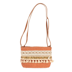 Borsa di paglia con paillettes in pizzo, tracolla 28x18x9cm, stile boho - Product Image 1