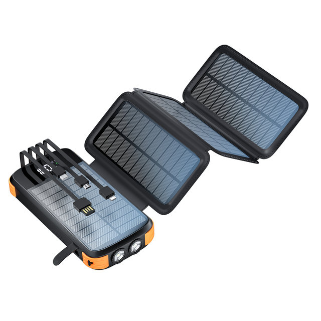Pd 20w 20000mah Quick Fast Charge Foldable 8w Solar Panel Charger Safe Wireless Fast Charge 4 Cables Powerbank With 3 Flashlight