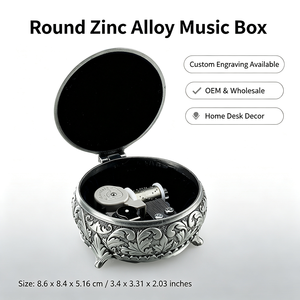 Boîte à musique mécanique en alliage <span class=keywords><strong>de</strong></span> zinc gaufré Sankyo, argent antique, motif rose sculpté, cadeau pour anniversaire et Noël, livraison rapide, vente en gros - Product Image 1