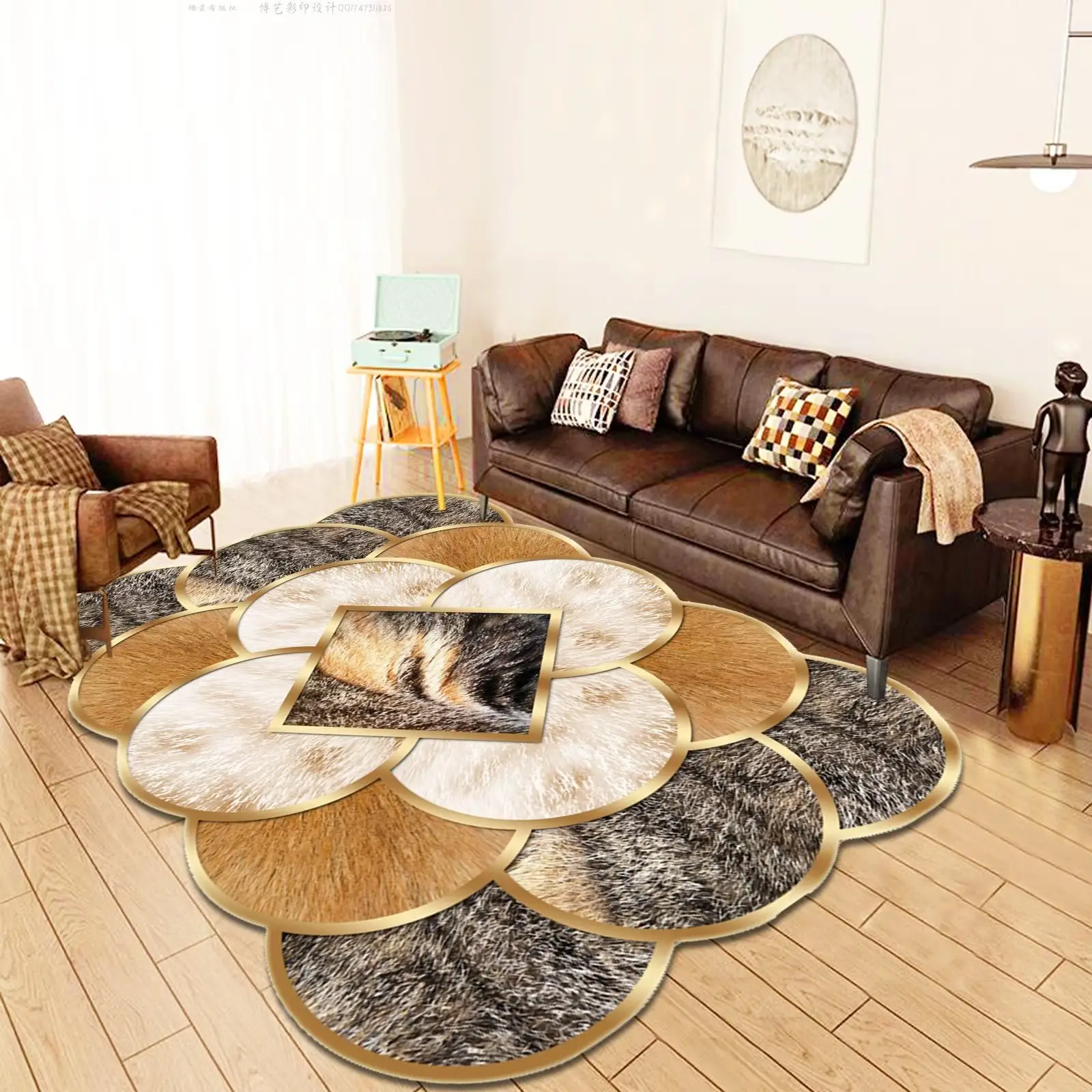 현대 새로운 맞춤형 디자인 크리스탈 벨벳 카펫 미끄럼 방지 3d 인쇄 공간 러그 거실 카펫