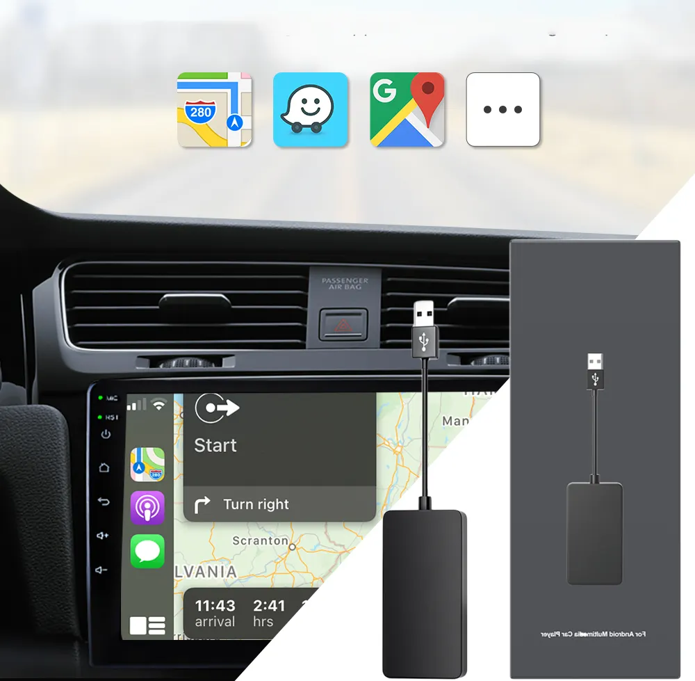 USB IOS CarPlay Dongle-محول تلقائي لاسلكي للسيارة, مشغل ملاحة تلقائي للسيارة يعمل بنظام التشغيل Android