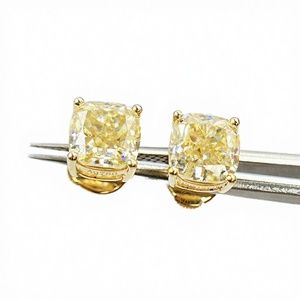 Classic Cushion Cut Moissanite Stud <b>Earrings</b> Yellow Gold Claw Setting Women's Everyday Wear Jewelry - Product Image 2