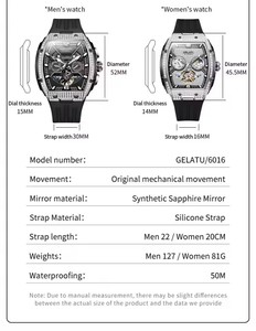 Envío Directo GELATU Relojes de Pareja Automáticos Mecánicos con Diamantes Completos, Caja de Acero Inoxidable de Alta Calidad, Correa de Silicona, Diseño Hueco - Product Image 6