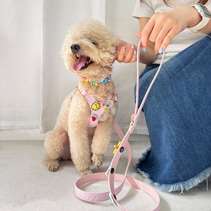 Collar de perro de cuero ajustable personalizado de diseñador de lujo conjunto de correa colorido suave <span class=keywords><strong>DIY</strong></span> arnés para mascotas con etiqueta de dijes - Product Image 5