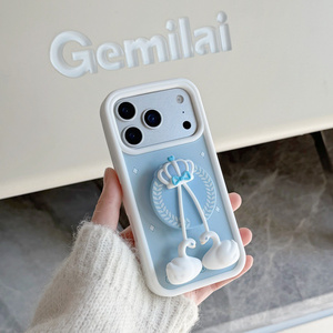 เคสโทรศัพท์ซิลิโคนรูปหงส์ประดับมงกุฎพร้อมสายคล้องมือสำหรับ iPhone 17 16 15 14 13 Pro Max  ฐานตั้งแบบยางน่ารัก - Product Image 6