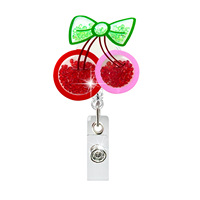 Porte-badge rétractable en acrylique avec clip ceinture, motif fruits mignons (fraise, avocat) et bouton de tirage facile