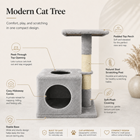Arbre à chat moderne multi-niveaux en velours avec poteaux en sisal, design écologique et durable, structure d'escalade en peluche pour jeu et repos en intérieur, emballage carton