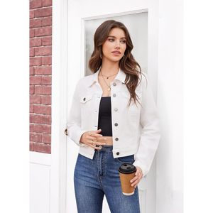 Veste en jean courte pour femme, coupe ajustée, boutonnée, classique, avec poches, en jean extensible - Product Image 2