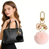 Porte-clés élégants en fausse fourrure avec pompon, pendentifs boule moelleuse, breloques pour clés de voiture et sacs à main
