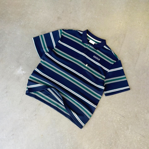 ผู้ผลิตเสื้อผ้า ออกแบบเสื้อเชิ้ตสตรีทแวร์ลำลองลายทางติดกระดุม เสื้อยืดคอตตอน 100% แบบกำหนดเอง แขนสั้นลายทาง - Product Image 5