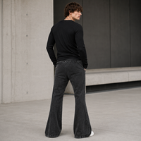 Pantalon de survêtement évasé pour homme en molleton de coton délavé, taille à cordon de serrage, imprimé sérigraphié effet vieilli, style streetwear décontracté, vente en gros