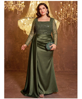 Nouvelles arrivées : Robe de soirée grande taille pour femme, col carré, manches longues, patchwork satiné à sequins, pour mariage et soirée printanière