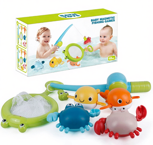 ชุดตกปลาแม่เหล็กในห้องน้ำพร้อมสปริงหมุน, ปลาว่ายน้ำและปู, คันเบ็ดแม่เหล็กและตาข่าย, ของเล่นในห้องน้ำ - Product Image 5