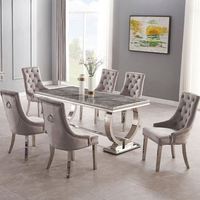 Ensemble de chaises de salle à manger pour hôtel et restaurant de luxe moderne avec structure en acier inoxydable et tissu en velours gris, meubles pour la maison
