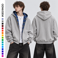 Blouson à capuche réversible pour homme, motif écossais, fermeture éclair, sweat-shirt, prix usine OEM ODM, vente en gros, surdimensionné, gris, vêtement d'extérieur