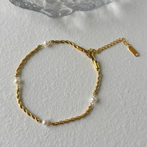 2023 minimalista placcato oro Non appannamento sicuro per l'acqua gioielli in acciaio inossidabile perla <span class=keywords><strong>Malachite</strong></span> cavigliera con catena a torsione con perline per le donne - Product Image 6