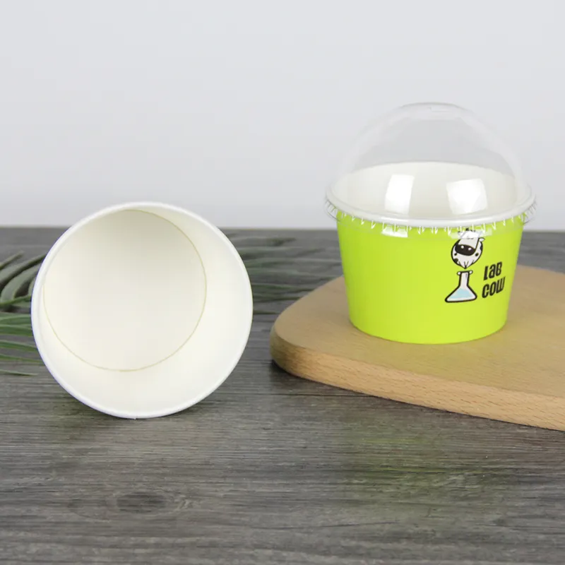 Fabricante chinês de papel de iogurte congelado revestido de parede dupla com impressão personalizada de qualidade alimentar, copo de papel para sorvete com tampa