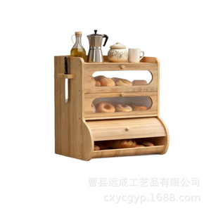Caja de pan de bambú de doble capa con ventanas acrílicas para uso doméstico en la cocina, 21.5 cm de ancho, 41 cm de altura - Product Image 2