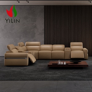 أريكة ركنية قطاعية فاخرة عصرية إيطالية من الجلد الطبيعي مع مسند ظهر كهربائي وتدليك تبريد وإضاءة LED دافئة معدنية لغرفة المعيشة - Product Image 2