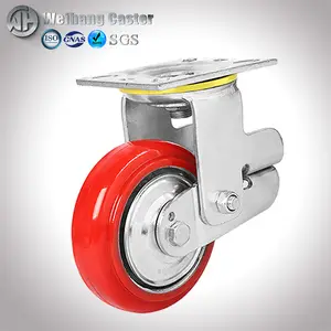 Heavy Duty Swivel Locked Spring Caster Wheels With Iron Core Polyurethane Cover Red Wheels 4inch/5inch/6inch