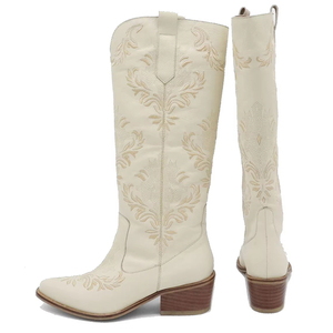 <span class=keywords><strong>Stivali</strong></span> da Cowgirl alla Moda per Donna con Ricami, Tacco Basso e Alto, Altezza al Ginocchio, Taglia 43, in Pelle PU Bianca - Product Image 2