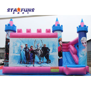 Castillo hinchable comercial de Frozen, casa hinchable rosa con tobogán para niños, inspirada en la película Frozen - Product Image 1