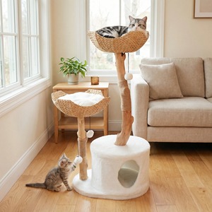 Penjualan laris modis lucu desain persediaan hewan peliharaan furnitur pohon panjat kucing mewah kayu menara pohon kayu padat - Product Image 1