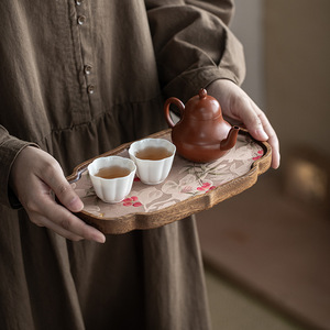 Walnut Wood <b>Tea</b> Tray Small Chinese Style Retro <b>Tea</b> <b>Set</b> Holder For Home Use - Product Image 1