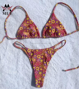 Conjunto de <span class=keywords><strong>Bikini</strong></span> Brasileño Personalizado de Dos Piezas con <span class=keywords><strong>Tanga</strong></span> Micro, Traje de Baño Triangular para Mujer, Ropa de Baño Sexy - Product Image 1