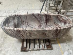 SH Stone Bañera ovalada moderna hecha a medida de lujo Monica Bañera de piedra independiente de mármol rojo Hoteles de baño exclusivos hechos a mano - Product Image 2