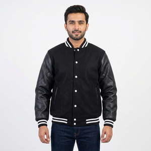 Blouson universitaire décontracté pour homme à col montant, veste de sport d'extérieur style Letterman, blouson d'hiver uni brodé pour garçons - Product Image 1