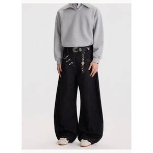 American Cleanfit Pantalones Largos de Mezclilla Cruda para Hombre, Corte Recto, Pierna Recta, Ligeros, Estilo High Street, con Abertura Diagonal y Botones Tipo Avión, Primavera - Product Image 5