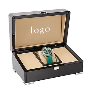 Caja de reloj de regalo de madera personalizada, embalaje de reloj lacado de alto brillo con logotipo personalizado, marca de lujo, colección de almacenamiento Original