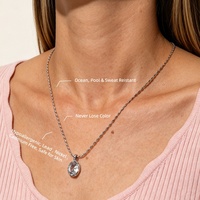 Collier en acier inoxydable avec pendentif ovale élégant en zircone plaqué PVD Joolim, chaîne de perles de riz, étanche, vente en gros, bijoux tendance