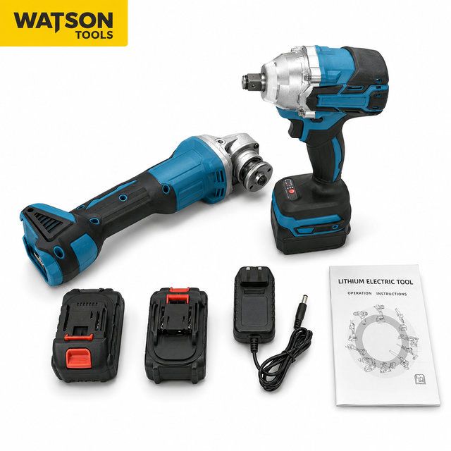 Lithium Battery Cordless Power Tool Combo Set with Impact Wrench and Angle Grinder