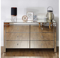 Commode à 6 tiroirs en bois de pin miroir moderne de style parisien pour chambre à coucher, grande console de rangement