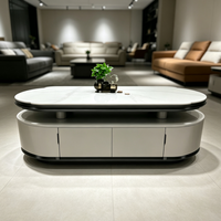 Table basse ovale en bois fritté avec rangement, table centrale moderne de luxe pour salon