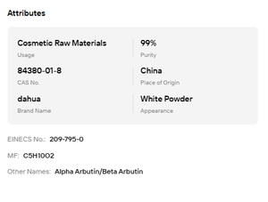 Polvo de Alfa Arbutina al 99%, Grado Cosmético, Materia Prima para el Cuidado de la Piel - Product Image 6