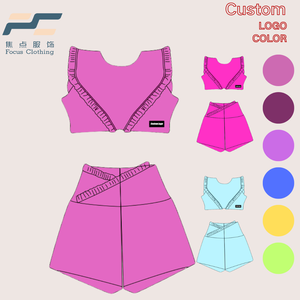 Odak kız kolsuz kırpma kolsuz yelek sutyen tayt tayt şort 2 parça spor Fitness setleri çocuklar spor Fitness setleri - Product Image 1