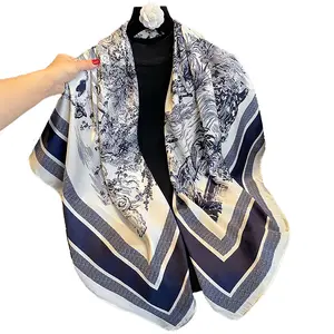 Spring Fashion vintage Print Silk Scarf 110x Muslim Arab Women Soft Square Elegant Scarves Hijab