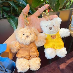 Porte-clés pendentif en peluche ours mignon brodé, style salopette, anti-stress, ultra doux, avec estampage doré - Product Image 1