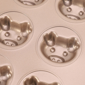 Molde antiadherente para hornear DIY, molde para pastel de donuts con diseño de cerdo de 12 cavidades, color dorado, para hornear en casa - Product Image 2