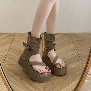 Sandales montantes vintage à semelle épaisse style romain pour femme, nouvelle collection été 2025, avec fermeture éclair courte 26 - Product Image 1