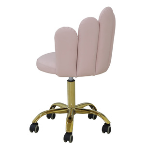 Modern Shell Back Salon <strong>Stool</strong>, <strong>Pink</strong> &amp; Gold Rolling Chair for Barber Shop Reception/Styling Area - Product Image 4