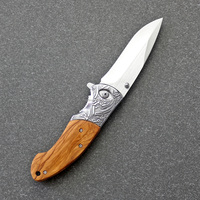 Couteau EDC à lame fixe avec manche en bois d'olivier sculpté avec soin, couteau utilitaire multi-usages, supporte la personnalisation du logo OEM