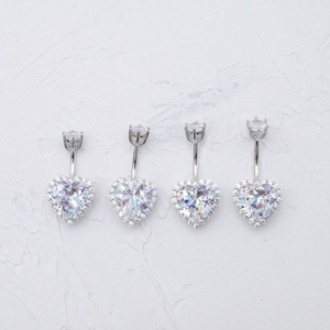 Navel Nails Body Jewelry 925 <strong>Sterling</strong> <strong>Silver</strong> Single Heart <strong>Belly</strong> Button Ring for Women Cubic Zirconia Navel Ring - Product Image 2