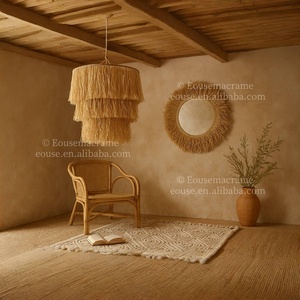 45*50cm rafia naturale fatto a mano lampada paralume in <span class=keywords><strong>Macrame</strong></span> lampadari a soffitto a parete Boho luce decorazione con copertura EH2507014 - Product Image 4