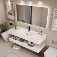 Mueble de Baño Moderno Personalizado Resistente al Agua, Montado en la Pared, con Espejo Inteligente, Lavabo de Cerámica y Gabinete Flotante para Villas