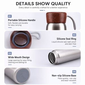 Custom Logo Stainless Steel <b>Thermos</b> Bottle 500ml Vacuum Insulated Water Flask with Wood Grain Lid Promotional Gift Water Bottle - Product Image 4